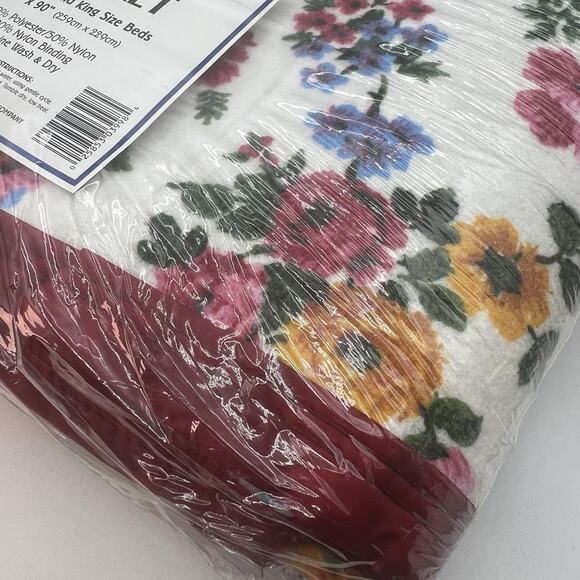 Vintage Floral Rose Pink Blue Satin Trim Blanket Queen King 90x102 USA NEW - Picture 6 of 6